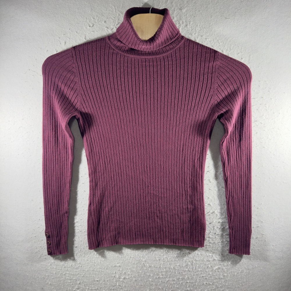 3282 | J.McLaughlin Arlette Turtleneck Sweater Plum Purple Button Cuff Women M